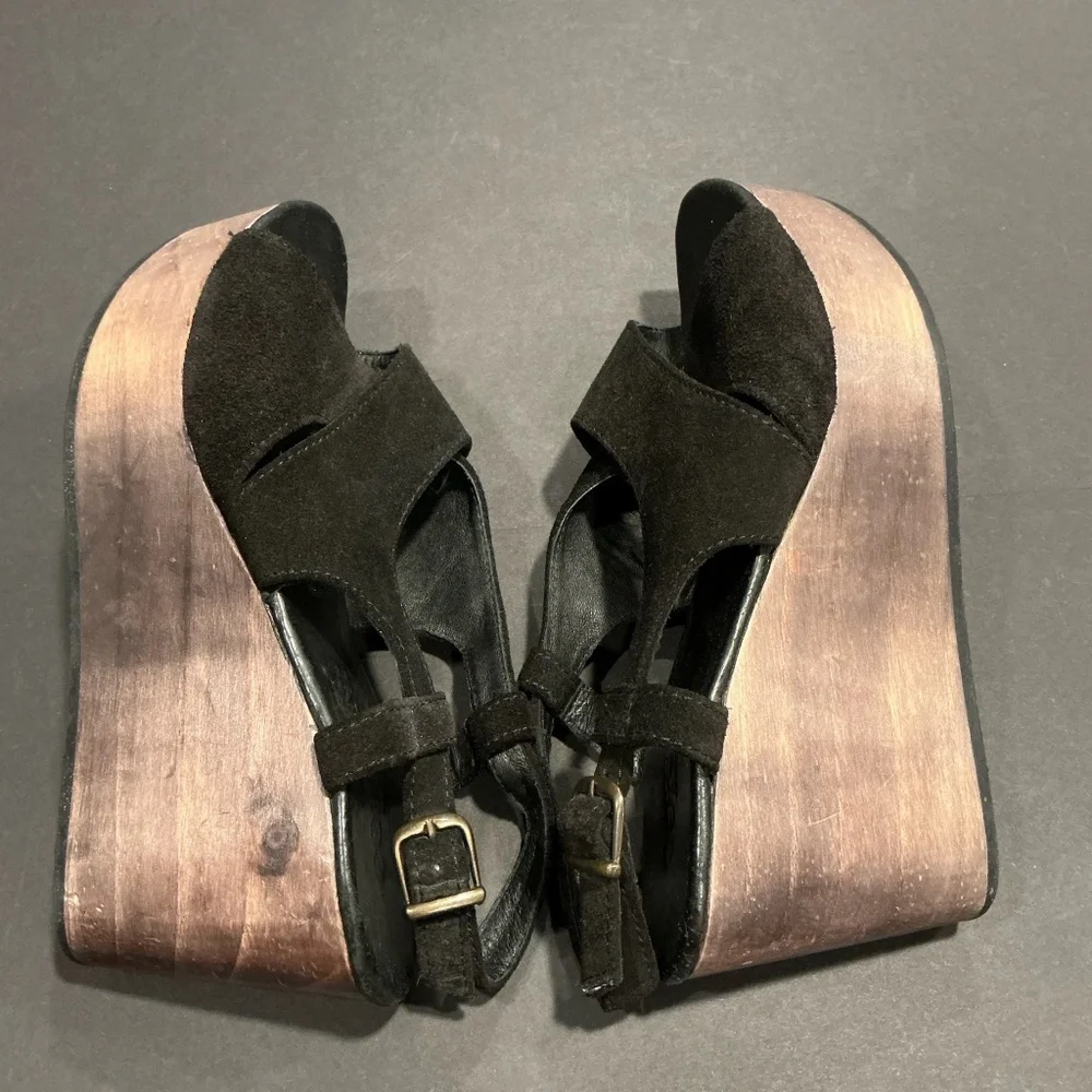 Cordani Josie Black Suede Platform Wedge Sandals